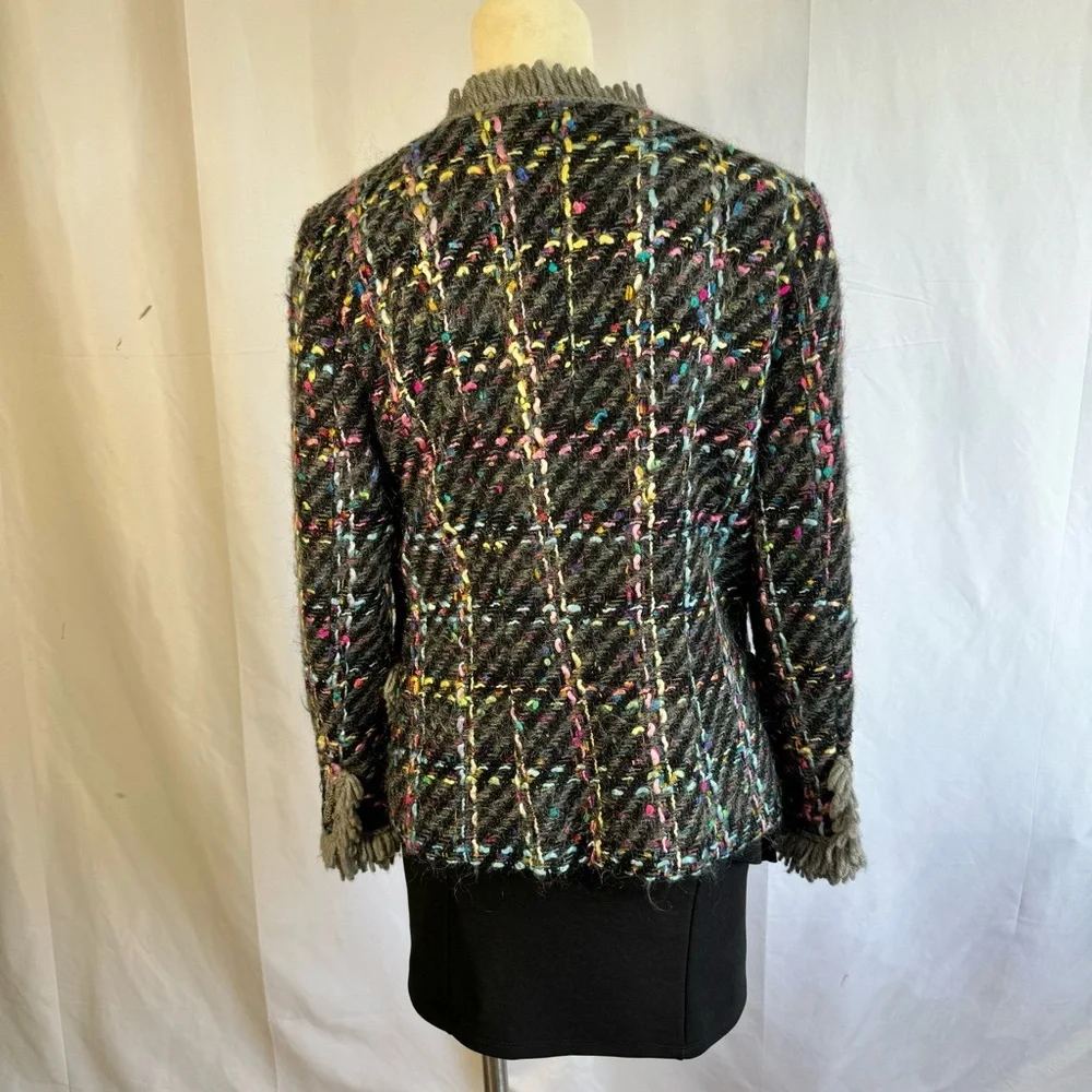 VINTAGE SINGLE BREAST BLAZER TWEED MULTICOLORE WOOL WOMEN SIZE SMALL - Picture 7 of 15